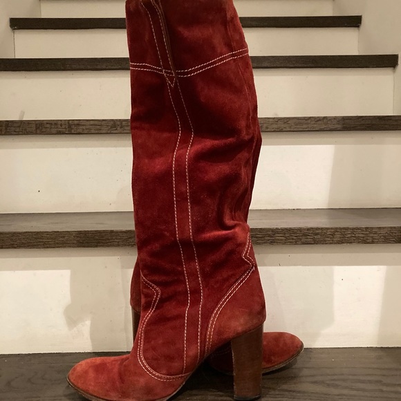 Burgundy suede Marc Jacobs tall boots - Picture 7 of 14